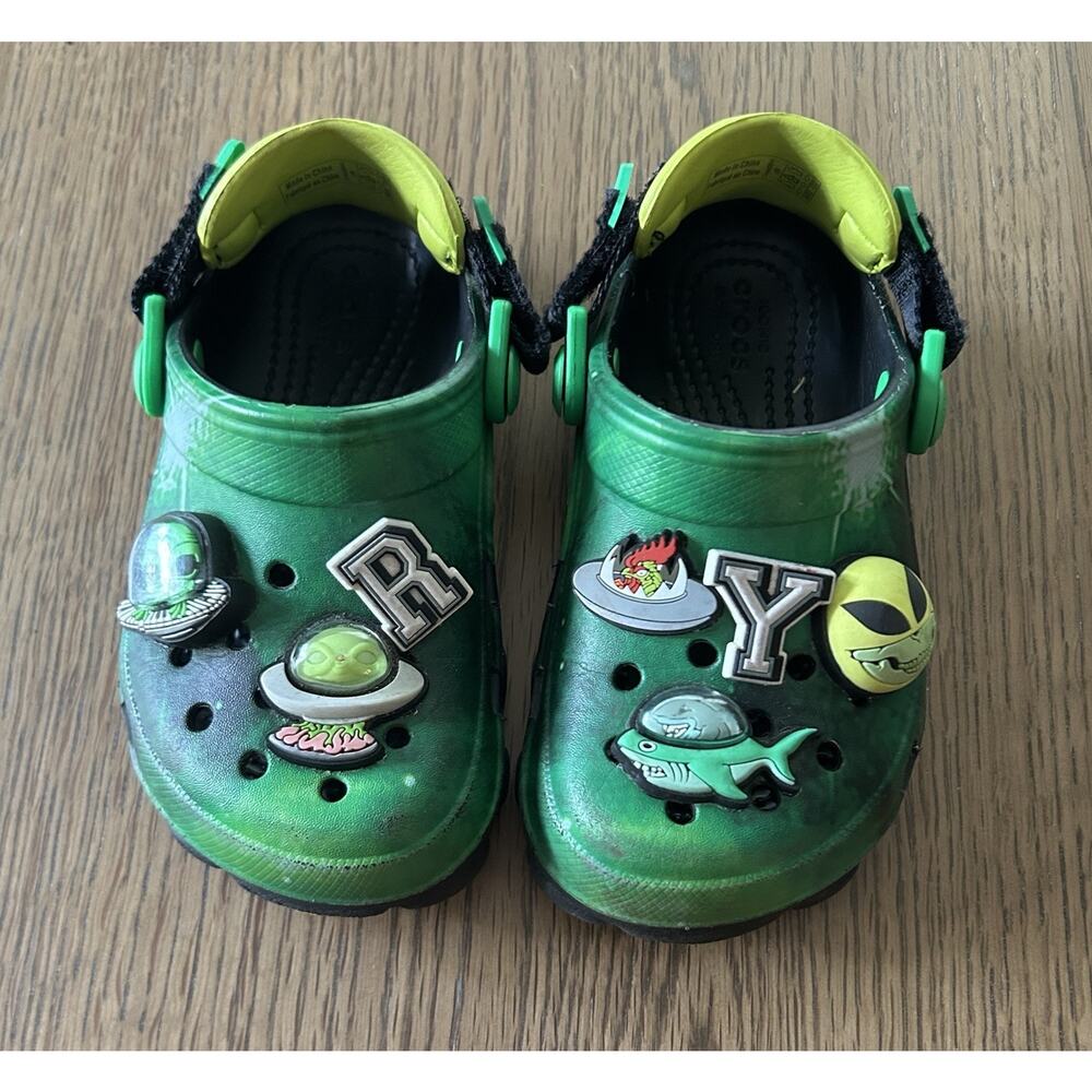 Crocs X Ron English Area 54 Green All Terrain Clog Alien Crocs Toddler Size C9